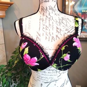 💥3/$20 Pink Floral Lace Black Bra 40C Fashion Bug!